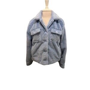 Crave Fame Blue Fun Fur Jacket With Pockets L